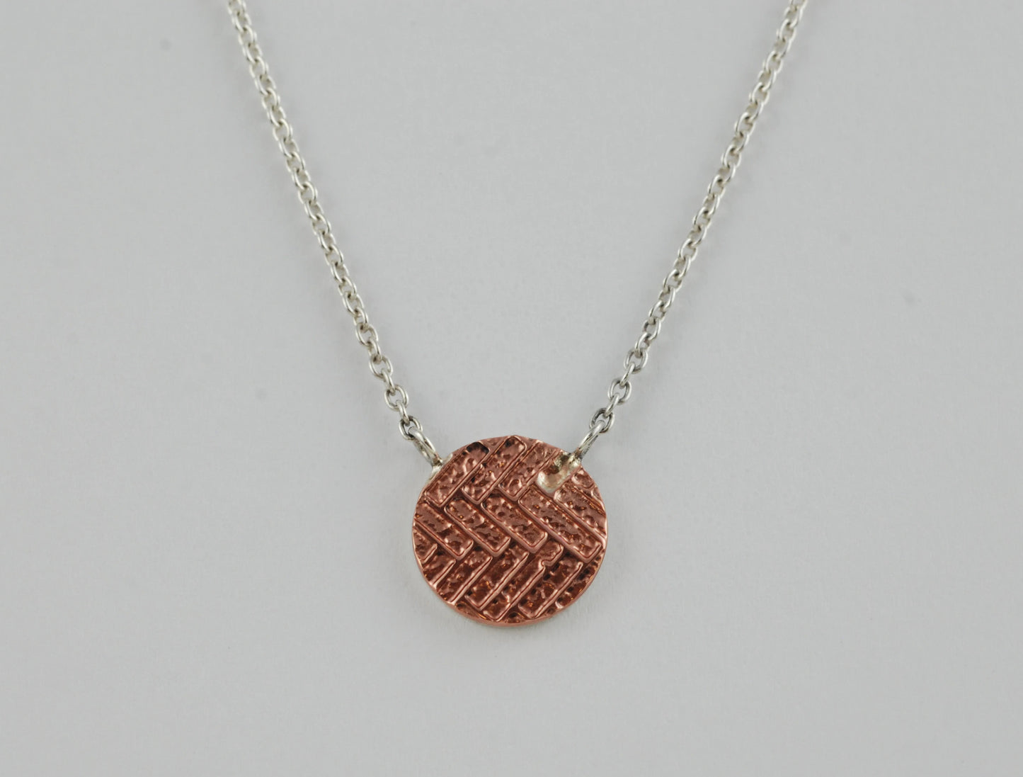 Statement Sterling Silver Necklace with Copper Textured Circle