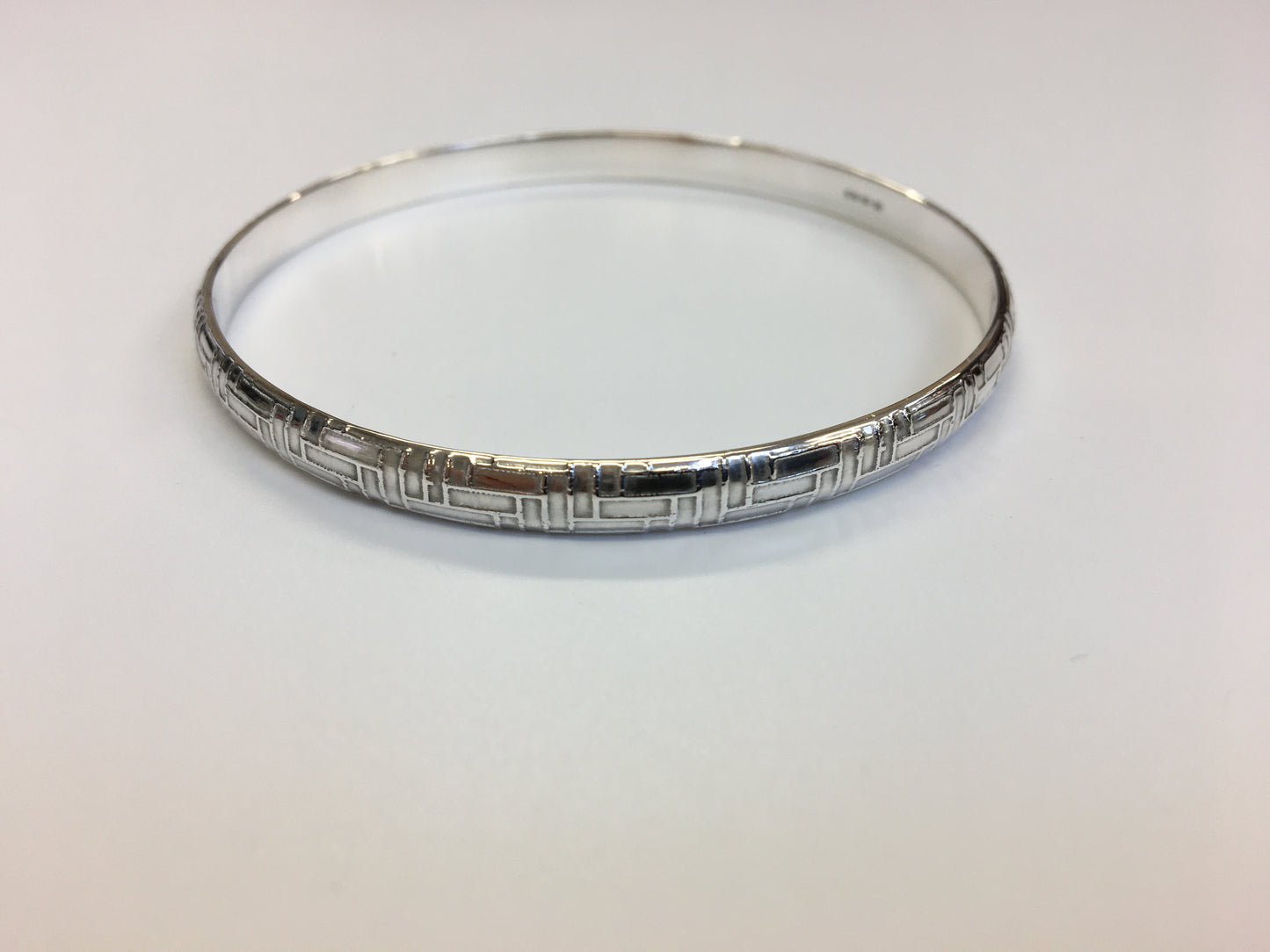Woven textured D-shaped Sterling Silver Bangle