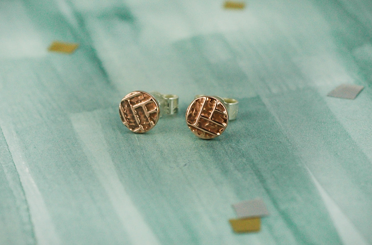 Sterling Silver Circle studs with Woven Copper Textures