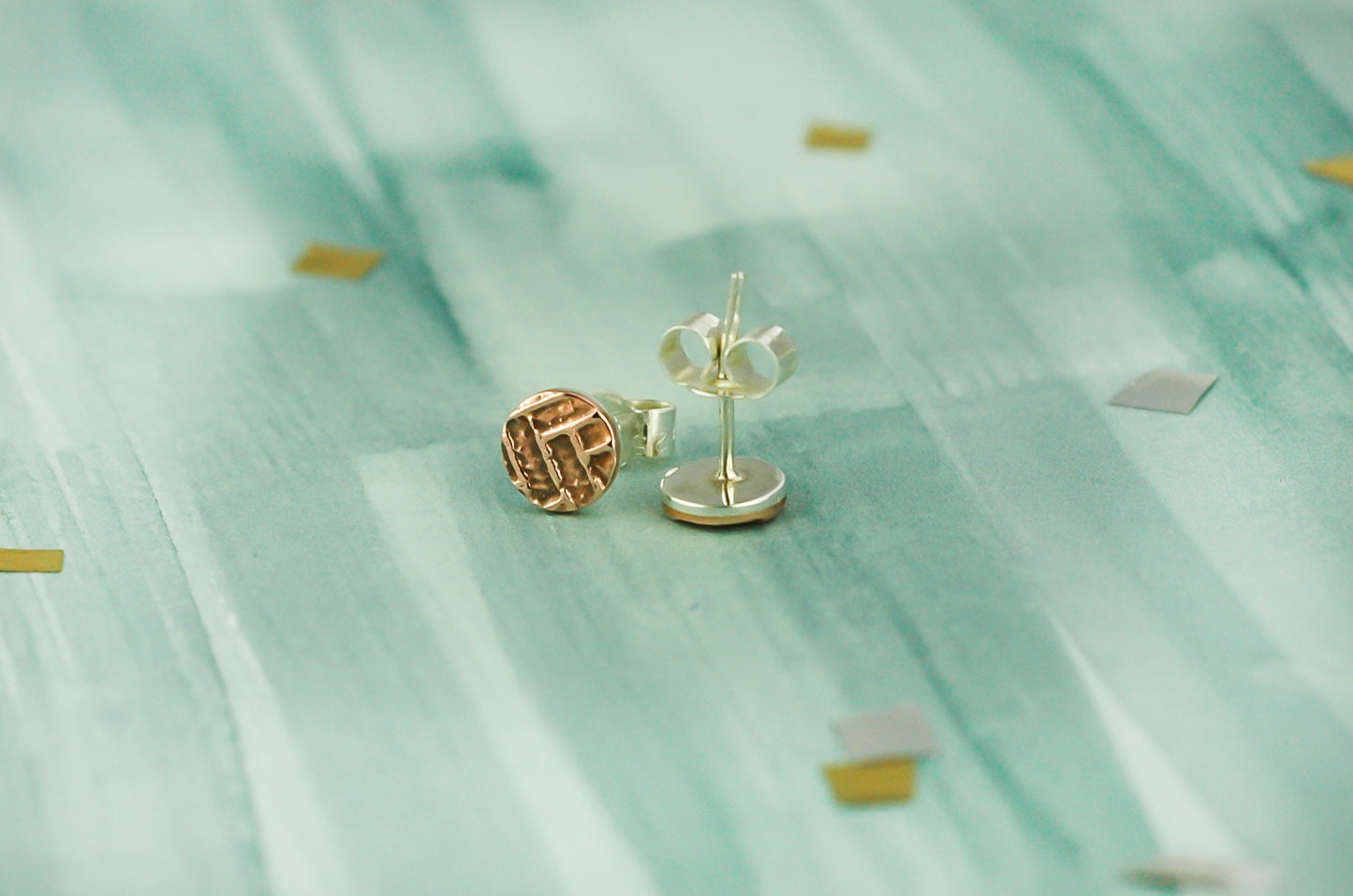 Sterling Silver Circle studs with Woven Copper Textures