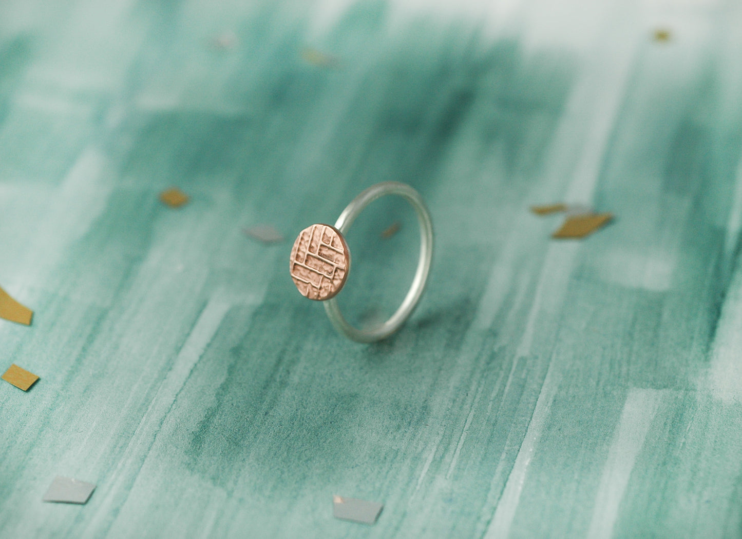 Statement Sterling Silver Ring with Copper textured circle