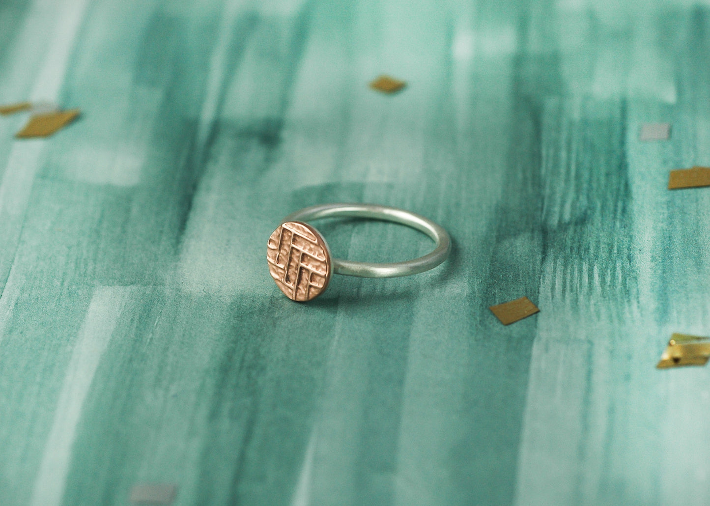 Statement Sterling Silver Ring with Copper textured circle