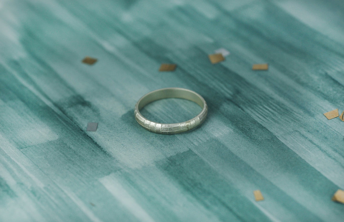 Sterling Silver D-shaped ring with etched woven texture
